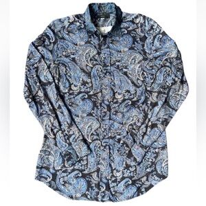 Diesel Paisley Button Down Long Sleeve Shirt size S Viscose Blue AOP Dress Shirt
